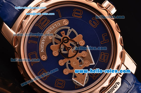 Ulysse Nardin Freak Asia ST18-CHG Automatic Rose Gold Case with Blue Leather Strap Blue Dial Numeral Markers - Click Image to Close